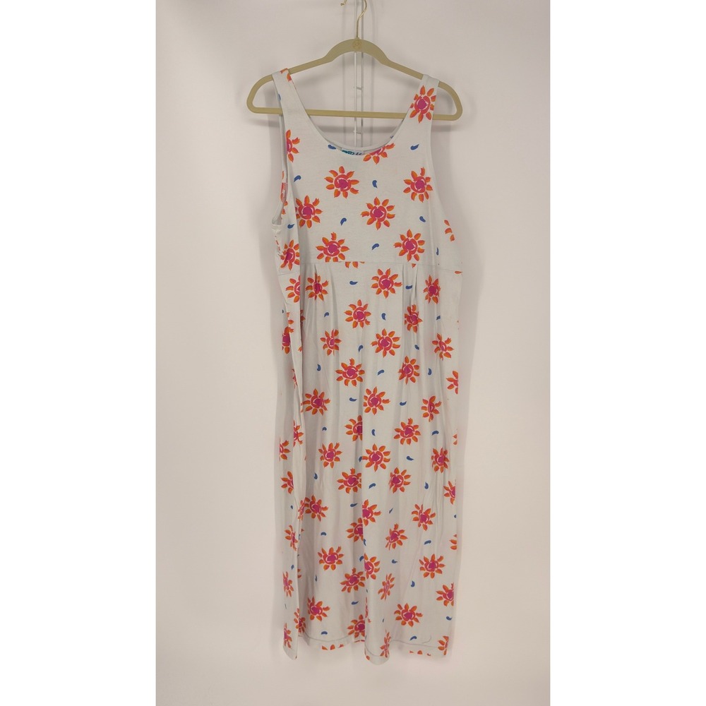 Zip Code Maxi Dress Womens Large White Sun Floral Print Cotton Boho Suncore 90s
